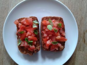 Tomato and basil bruschetta - toasted Schar brown ciabatta roll
