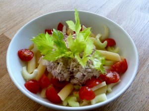 Pasta bowl - gluten free pasta with chopped tomatoes and celery